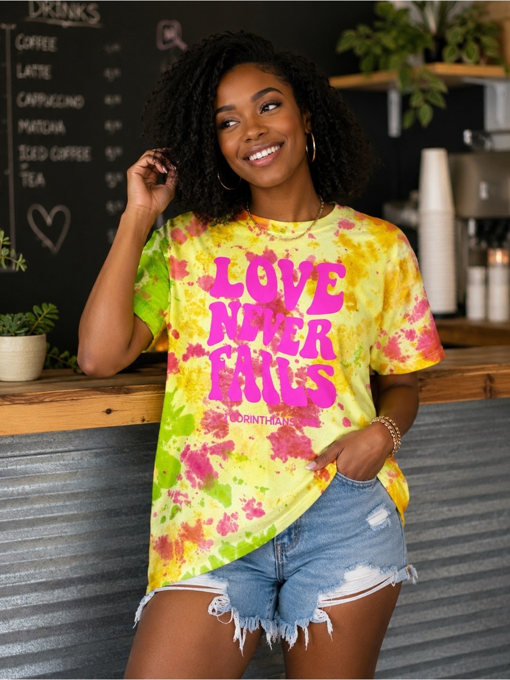 Love Never Fails Tie-Dye T-Shirt - Yellow & Pink